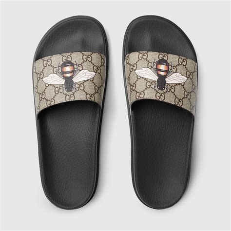 gucci black velvet slides with bees|Gucci bee slides for sale.